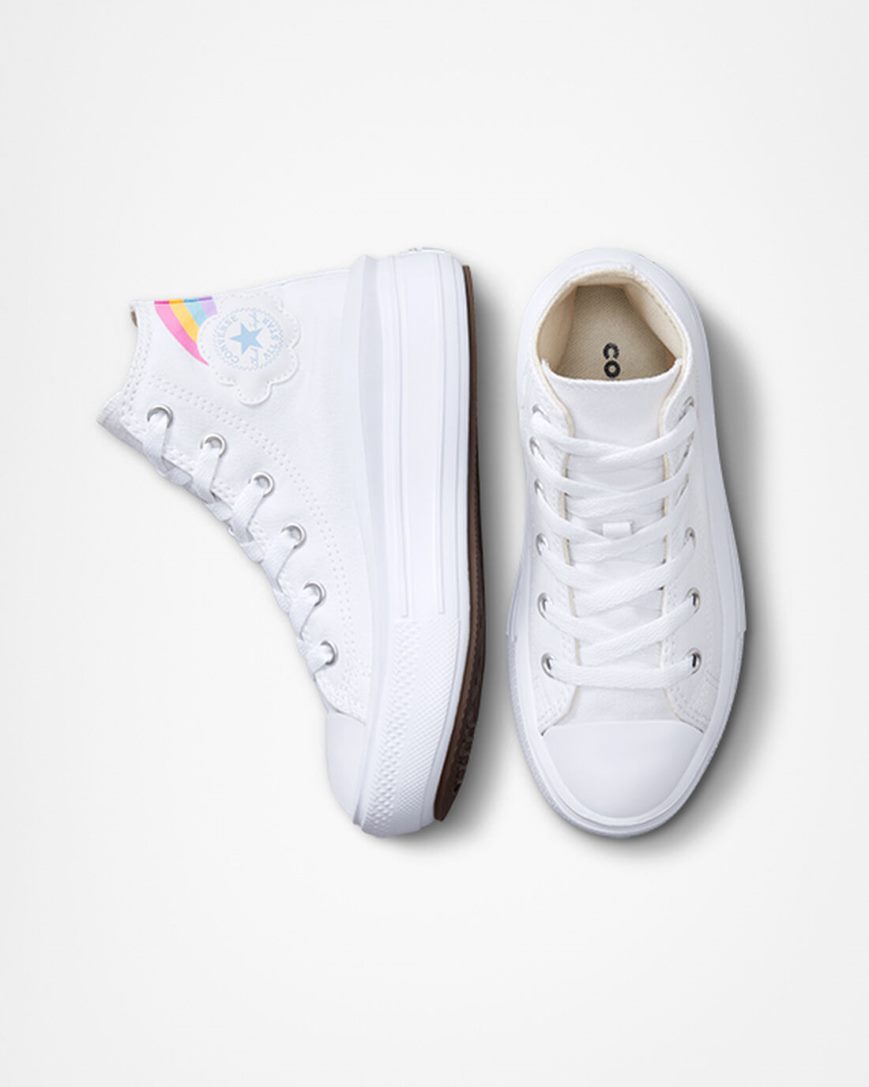 Dívčí Boty Na Platformy Converse Chuck Taylor All Star Move Rainbow Cloud Vysoké Bílé Blankyt Růžové | CZ TSIW20